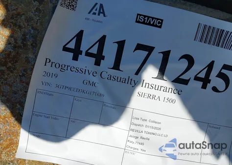 2019 GMC Sierra 1500 At4 z USA, uszkodzony, nr VIN 3GTP9EED3KG171689